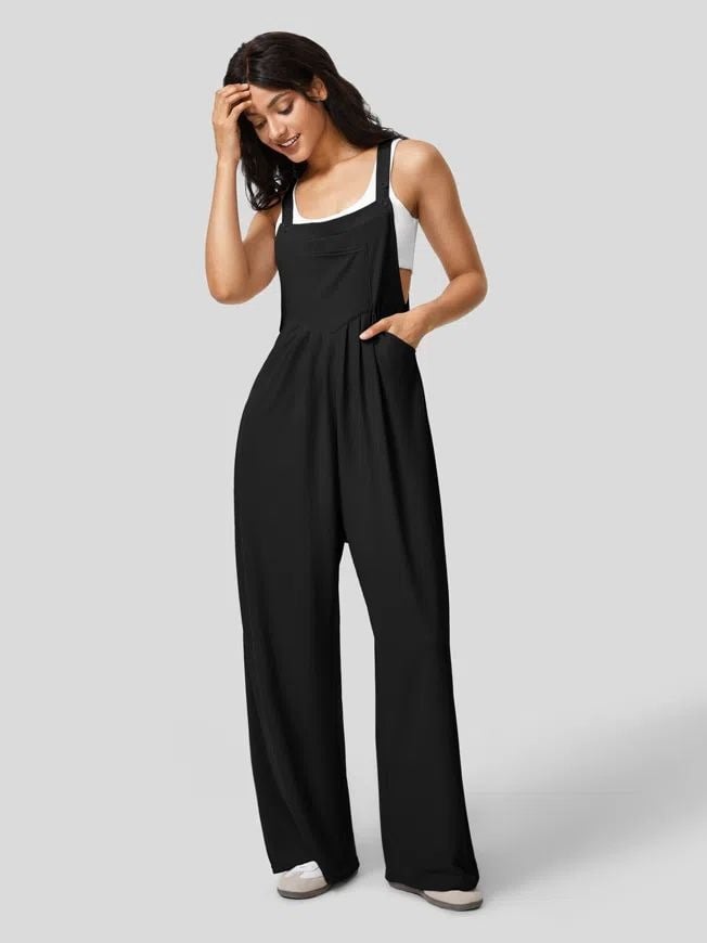 Adjustable Strap Button Multiple Pockets Plicated Waffle Casual Overalls