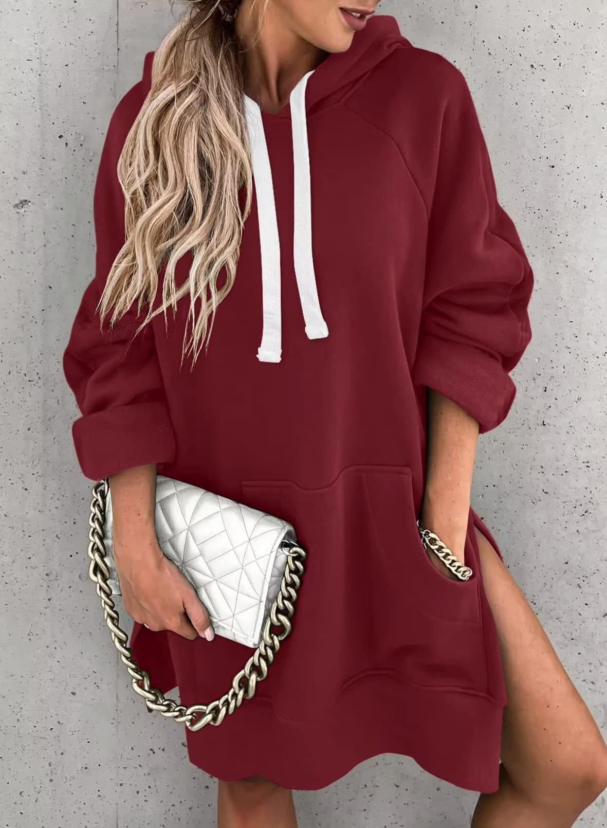 New Women's Solid Color Hooded Mid-Length Sweatshirt