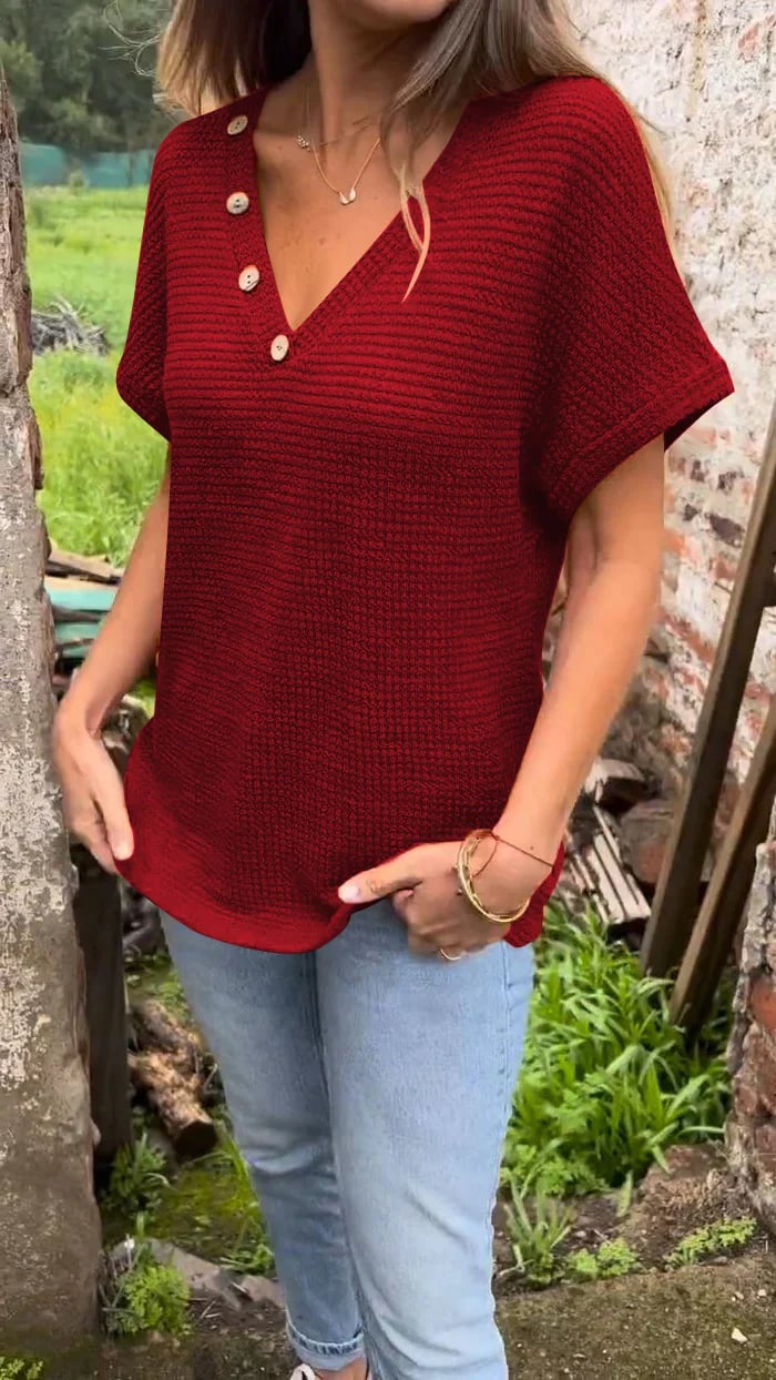 Waffle Grid Summer Short Sleeve V-Neck T-ShirtšBuy 2 Free Shipping