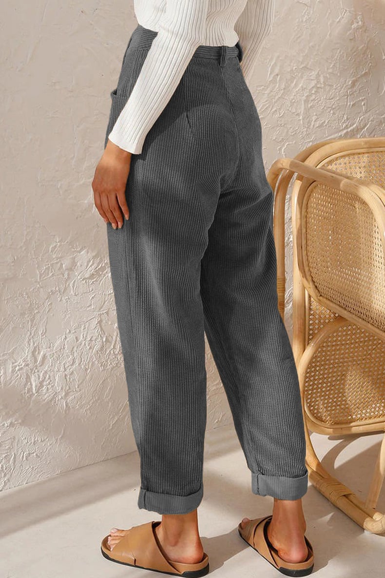 🔥✨Mid Rise Button Zipper Side Pocket Corduroy Casual Pants