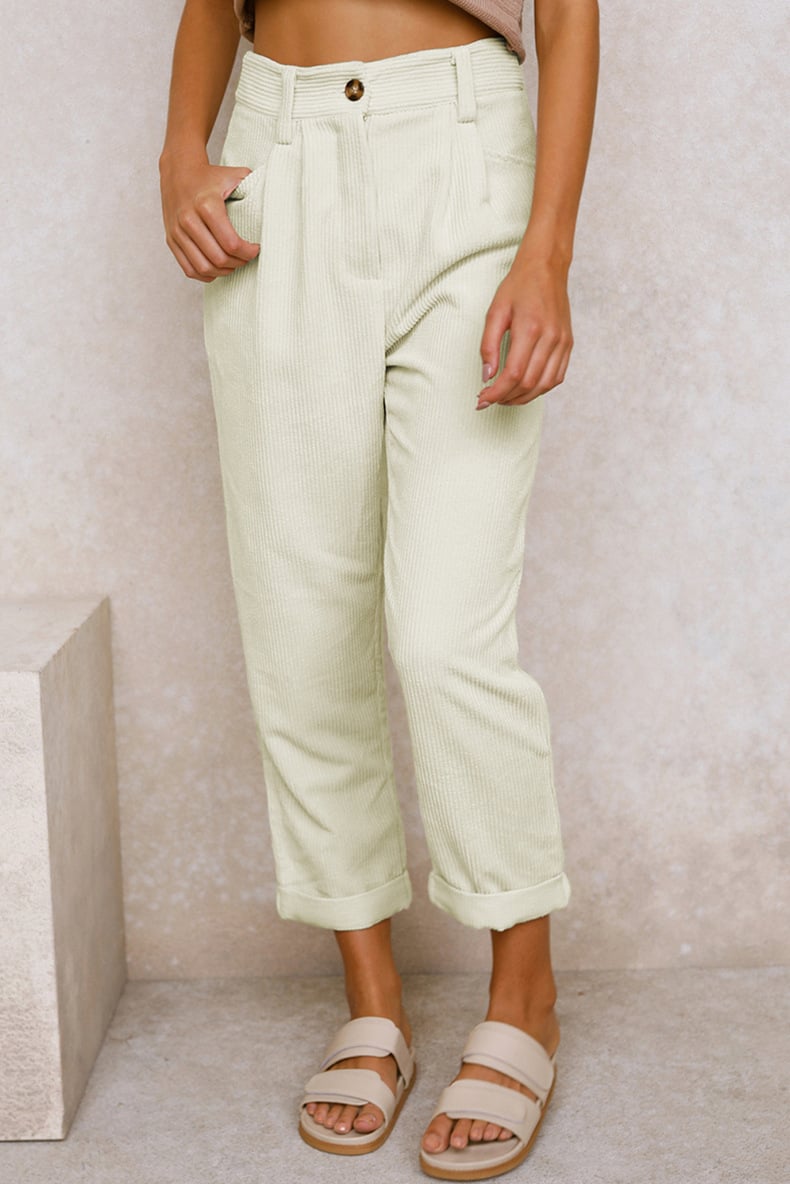 🔥✨Mid Rise Button Zipper Side Pocket Corduroy Casual Pants