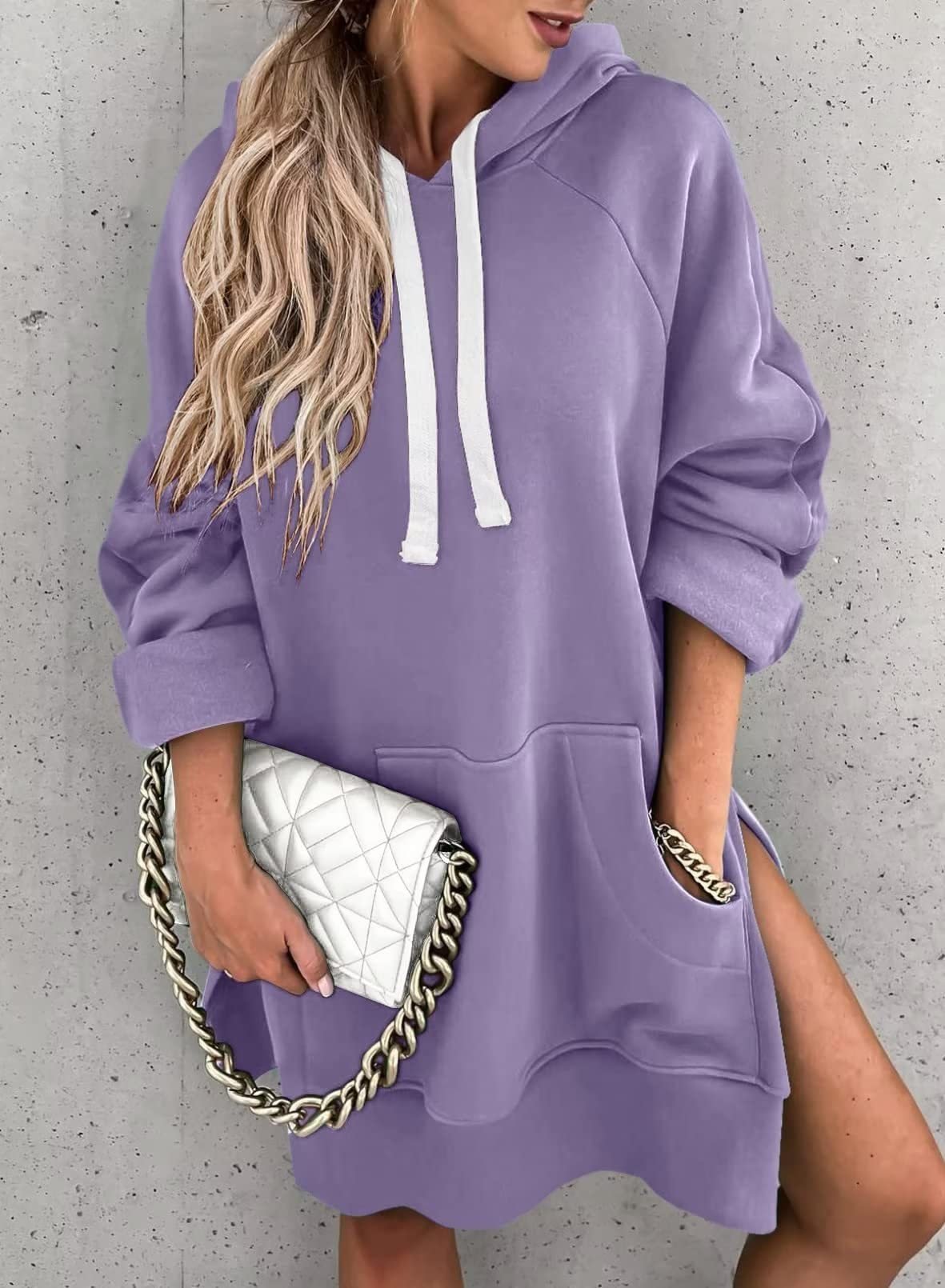 New Women's Solid Color Hooded Mid-Length Sweatshirt
