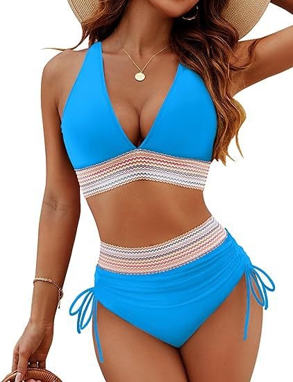 🎁2025 High Waisted Tummy Control Color Block Bikini Sets