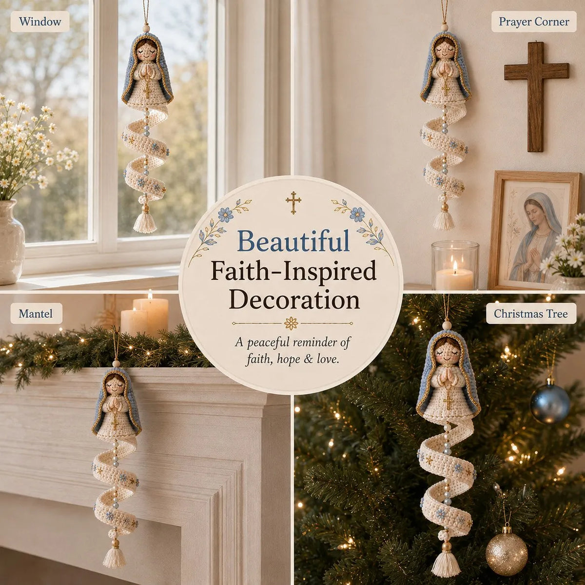 Handcrafted Crochet Blessed Mother Spiral Hanging Ornament✝️