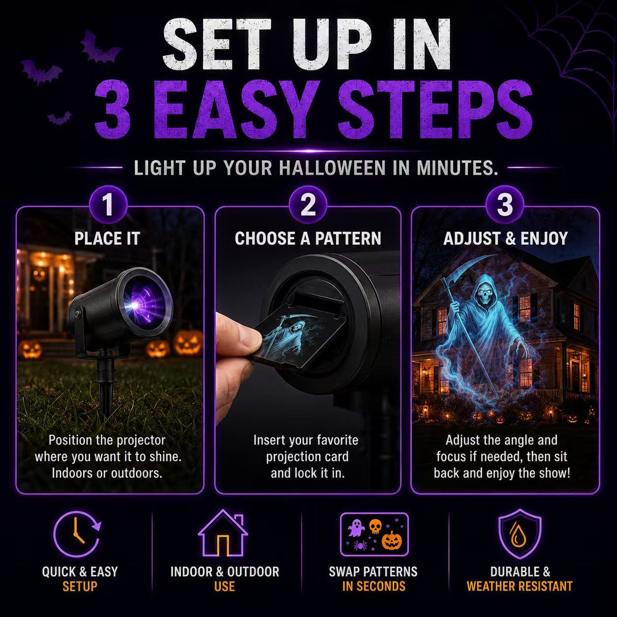 🎃 50% OFF TODAY! 32FT HD Halloween Projector Light – 10 Spooky Patterns to WOW Your Party 👻✨