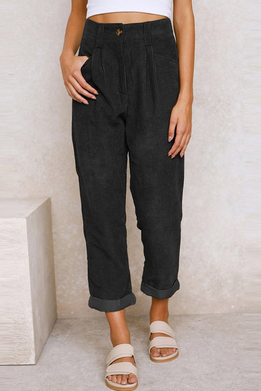 🔥✨Mid Rise Button Zipper Side Pocket Corduroy Casual Pants