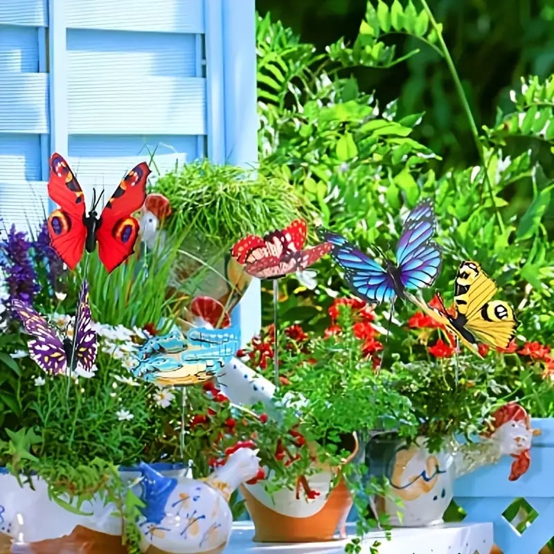 🦋3D Butterfly Stakes Waterproof Multi-color Fake Butterfly Garden Artificial Pole Butterfly Ornaments Outdoor Decor