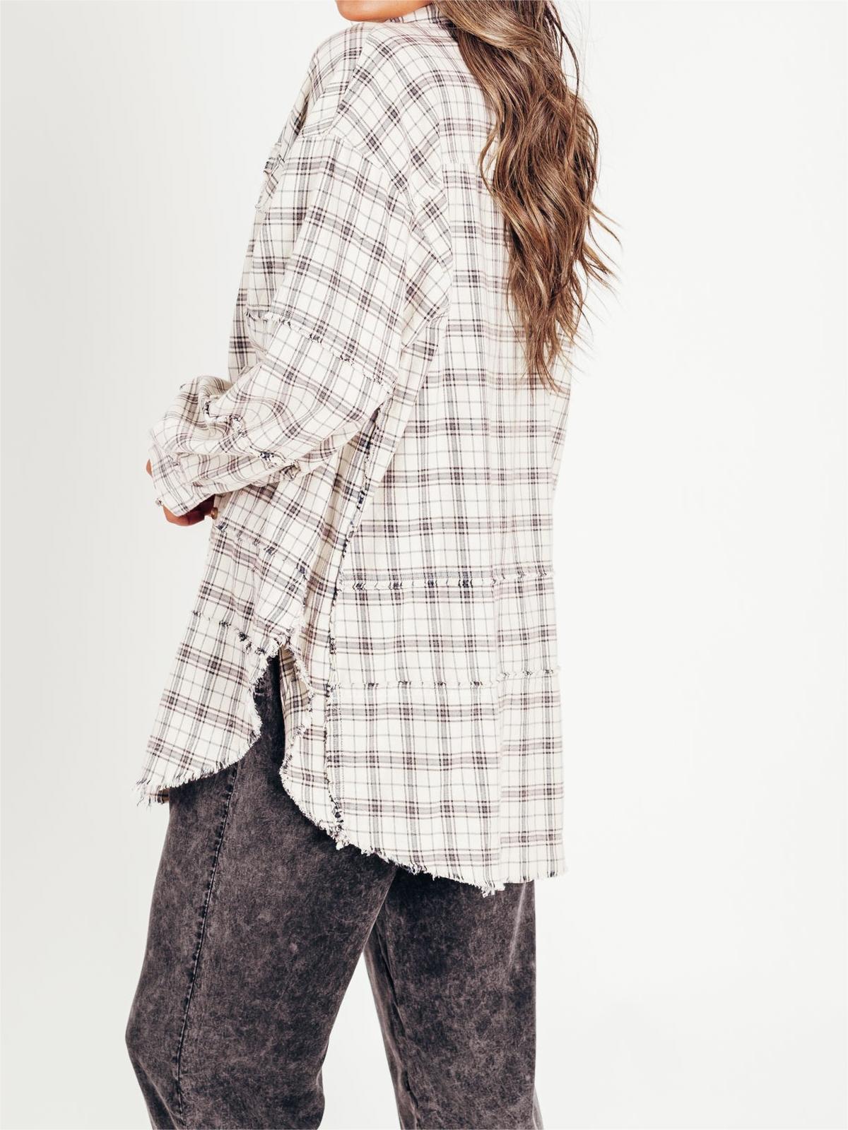 👚Women's Seams Raw Edge Washed Oversized Shirt Jacket with Pockets