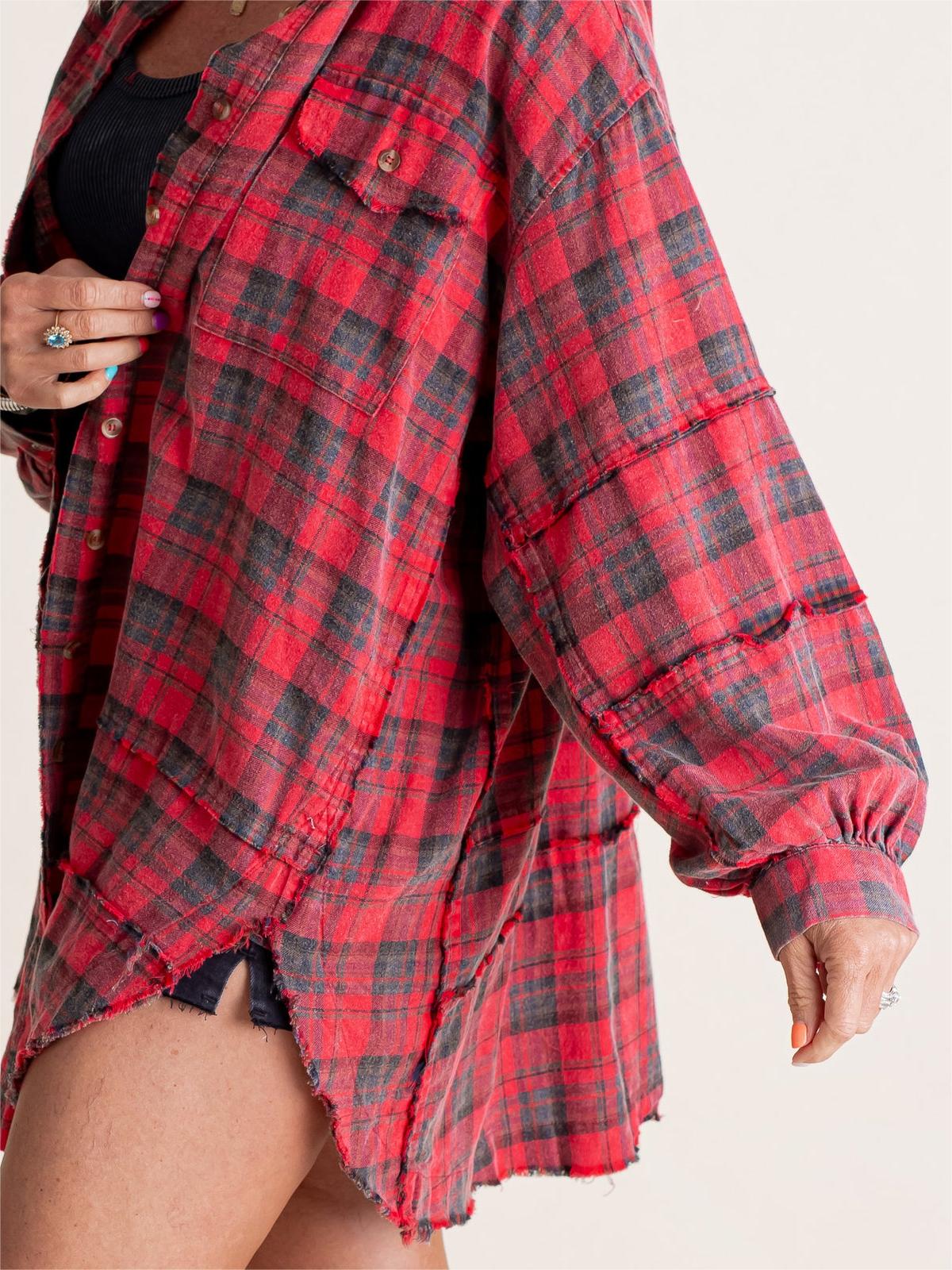 👚Women's Seams Raw Edge Washed Oversized Shirt Jacket with Pockets