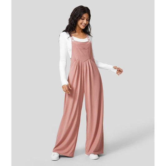 Adjustable Strap Button Multiple Pockets Plicated Waffle Casual Overalls