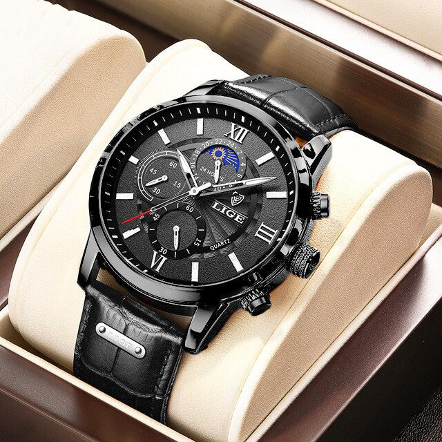New Brown Leather Mens Watch Top Brand Fashion Waterproof Watch For Men