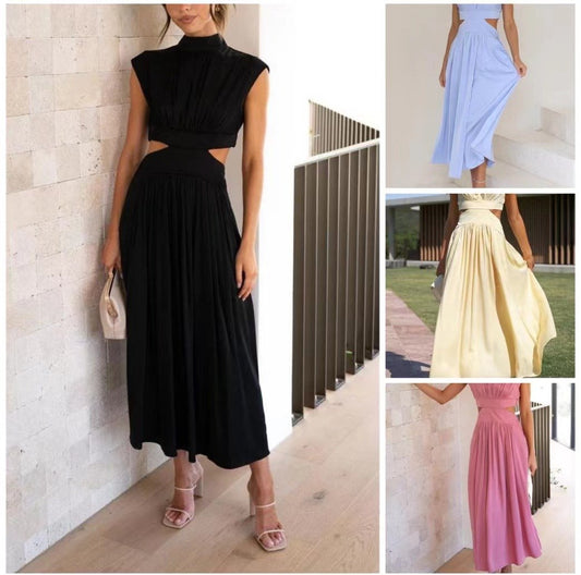 🔥Cutout Waist Pocketed Vacation Midi Dress