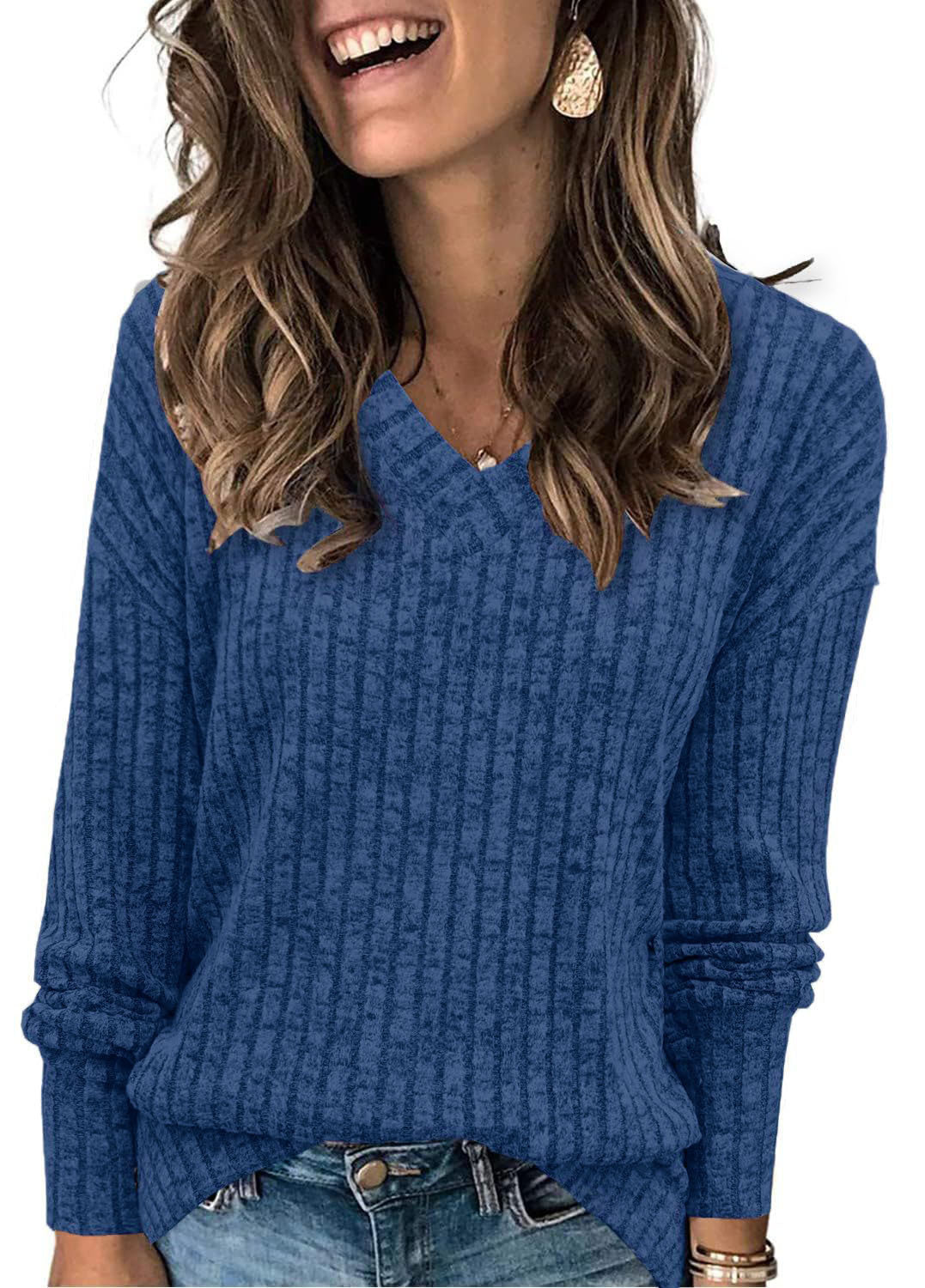 🔥Women's V Neck Long Sleeve Solid Sweater