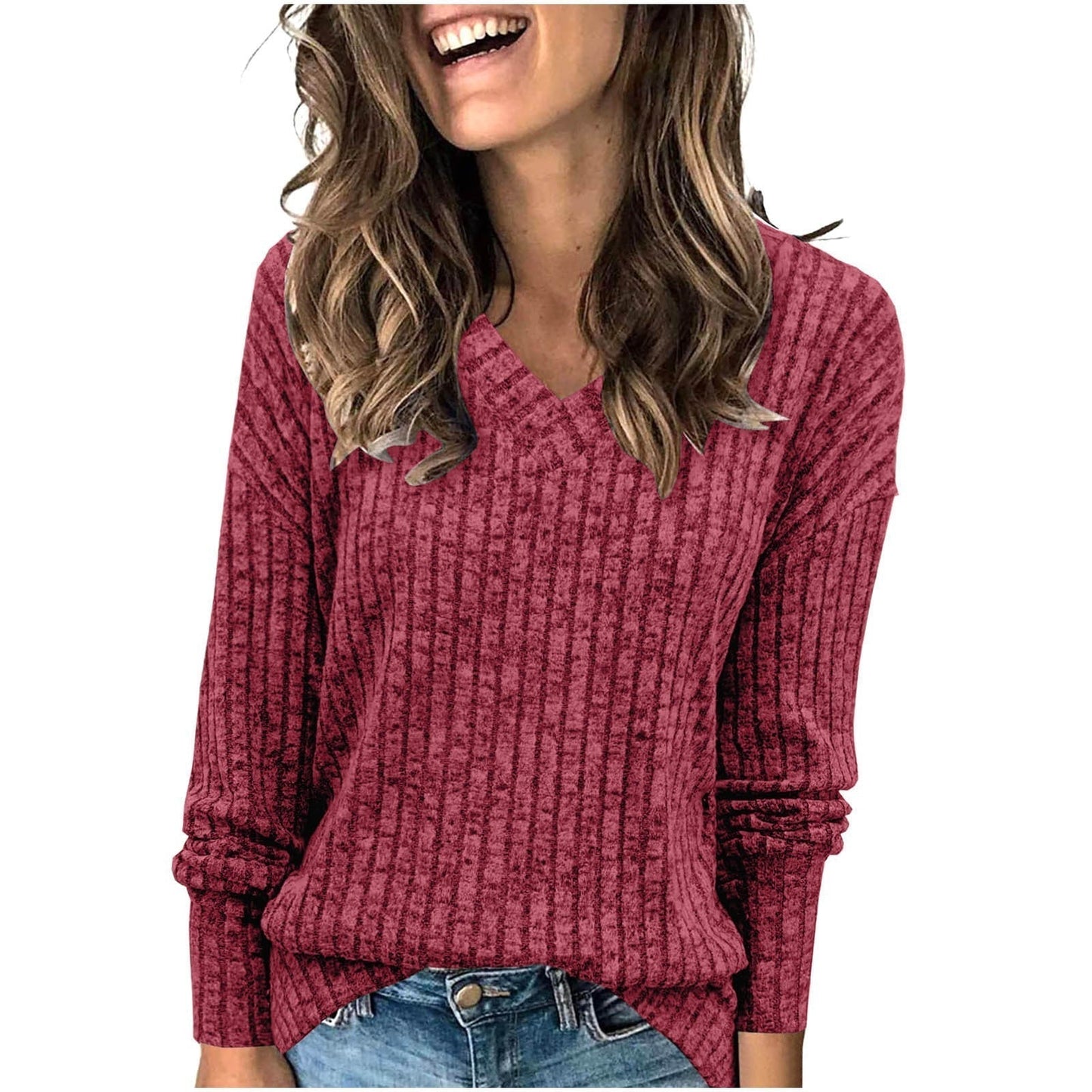 🔥Women's V Neck Long Sleeve Solid Sweater