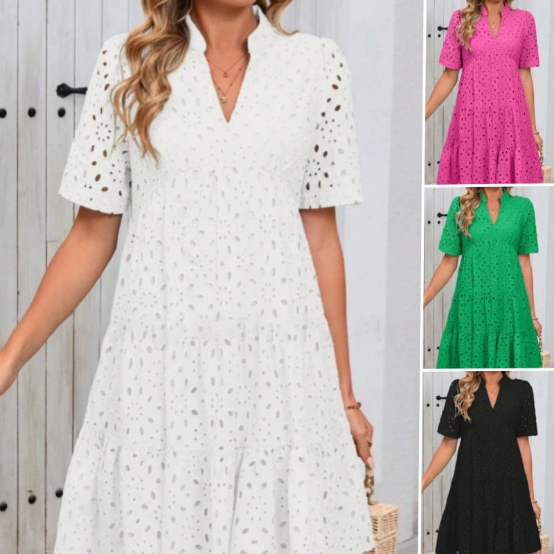 💥💃Women's Elegant Hollow Out Lace Ruffle Casual Mini Dress