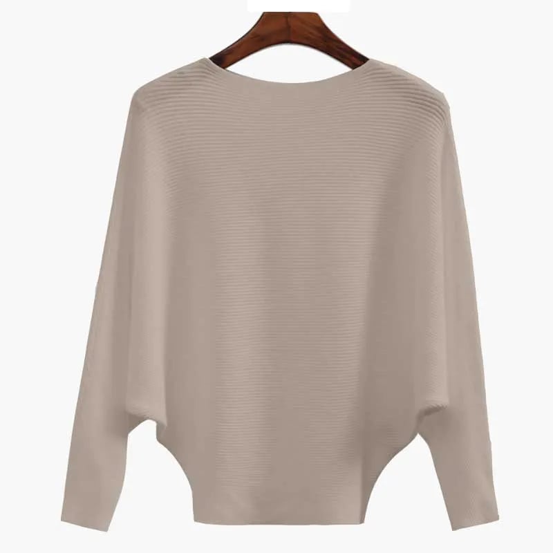 Women's Boat Neck Bat Sleeve Knitted Sweater