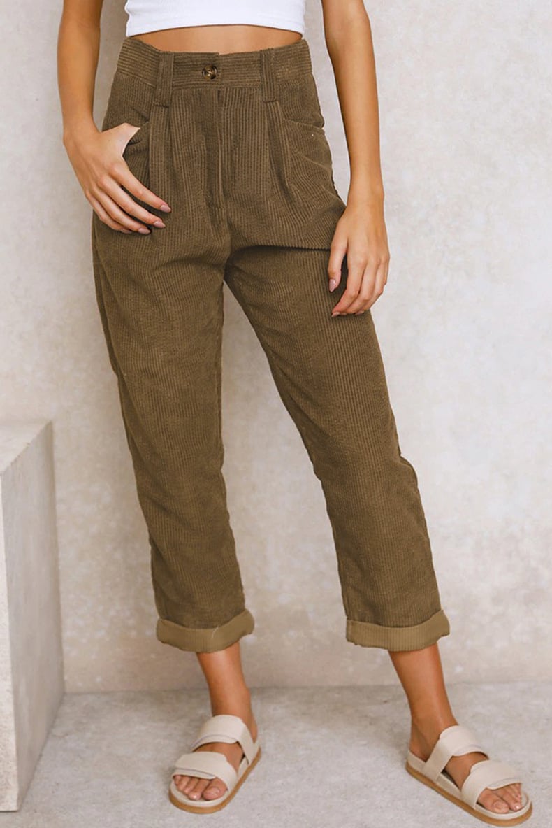 🔥✨Mid Rise Button Zipper Side Pocket Corduroy Casual Pants