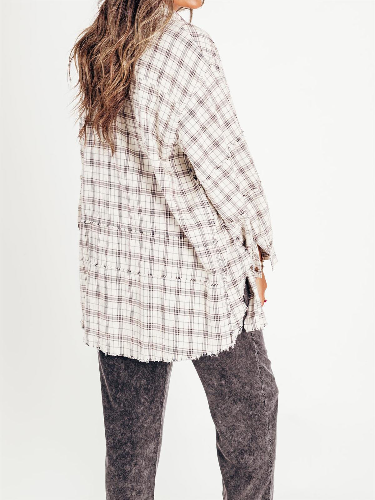 👚Women's Seams Raw Edge Washed Oversized Shirt Jacket with Pockets