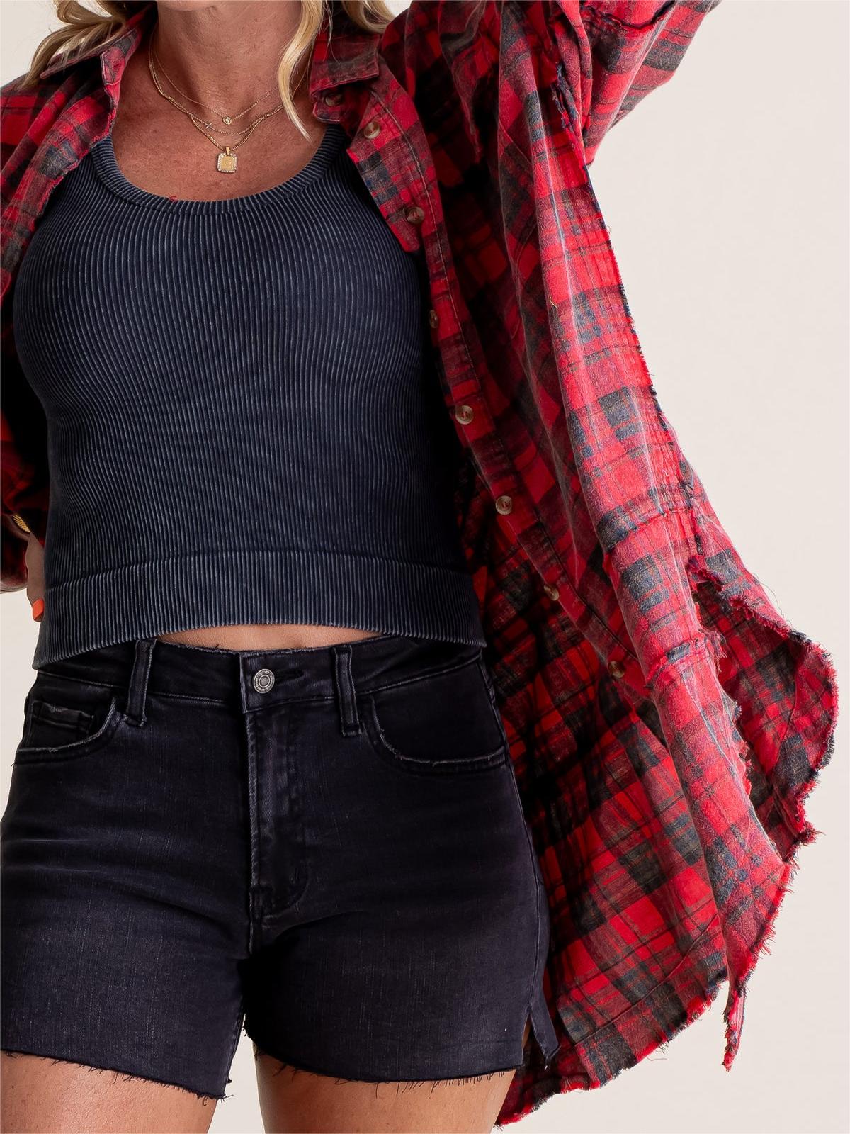 👚Women's Seams Raw Edge Washed Oversized Shirt Jacket with Pockets
