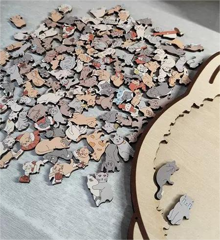 🎅135-Piece Morandi-Colored Cat Shaped Wooden Jigsaw Puzzle