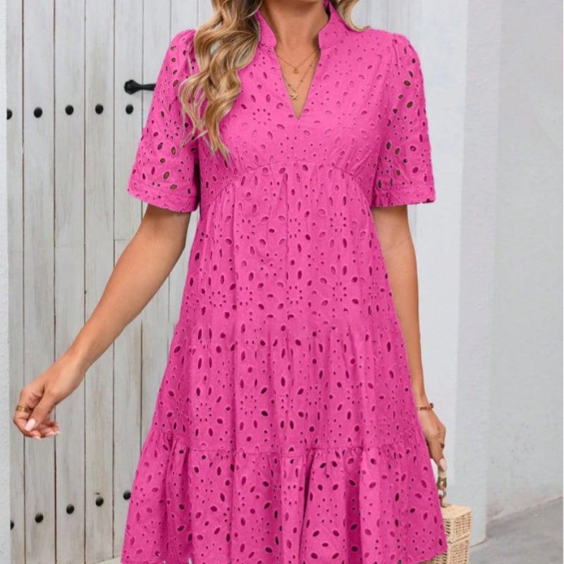 💥💃Women's Elegant Hollow Out Lace Ruffle Casual Mini Dress