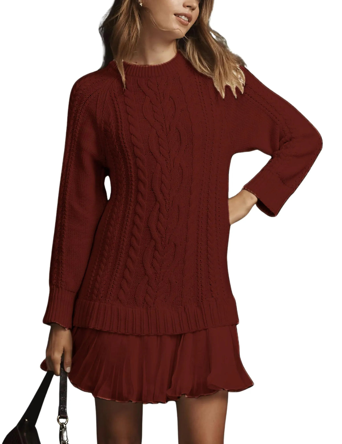 🔥 2026 Hot Sale 🔥🎁🧥Women's Round Neck Cable Knit Sweater Mini Skirt