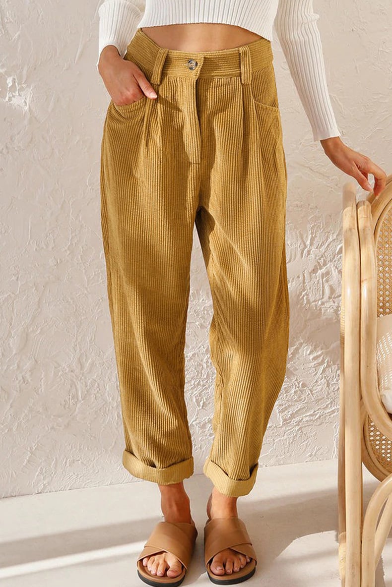 🔥✨Mid Rise Button Zipper Side Pocket Corduroy Casual Pants