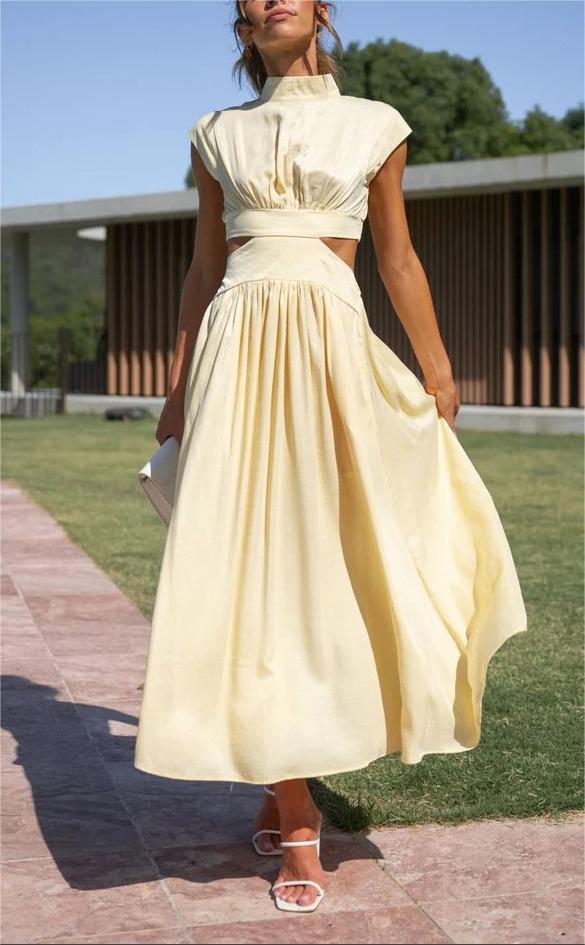 🔥Cutout Waist Pocketed Vacation Midi Dress