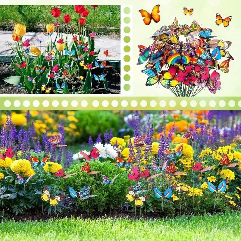 🦋3D Butterfly Stakes Waterproof Multi-color Fake Butterfly Garden Artificial Pole Butterfly Ornaments Outdoor Decor