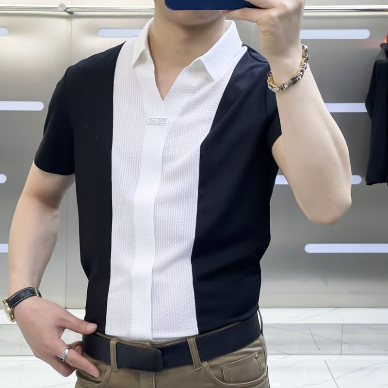 Black Patchwork Casual Summer Men's T-shirt