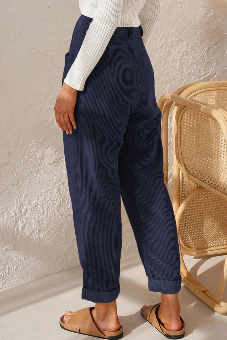 🔥✨Mid Rise Button Zipper Side Pocket Corduroy Casual Pants