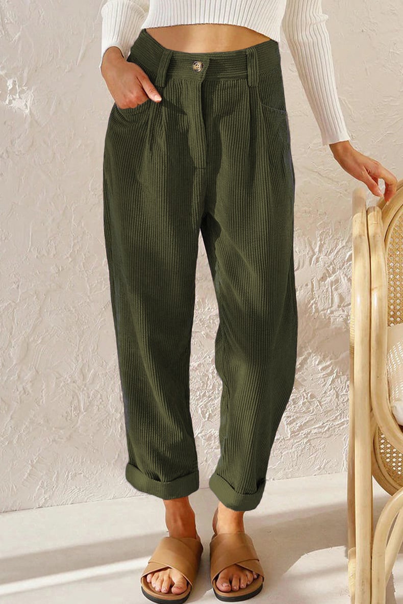 🔥✨Mid Rise Button Zipper Side Pocket Corduroy Casual Pants