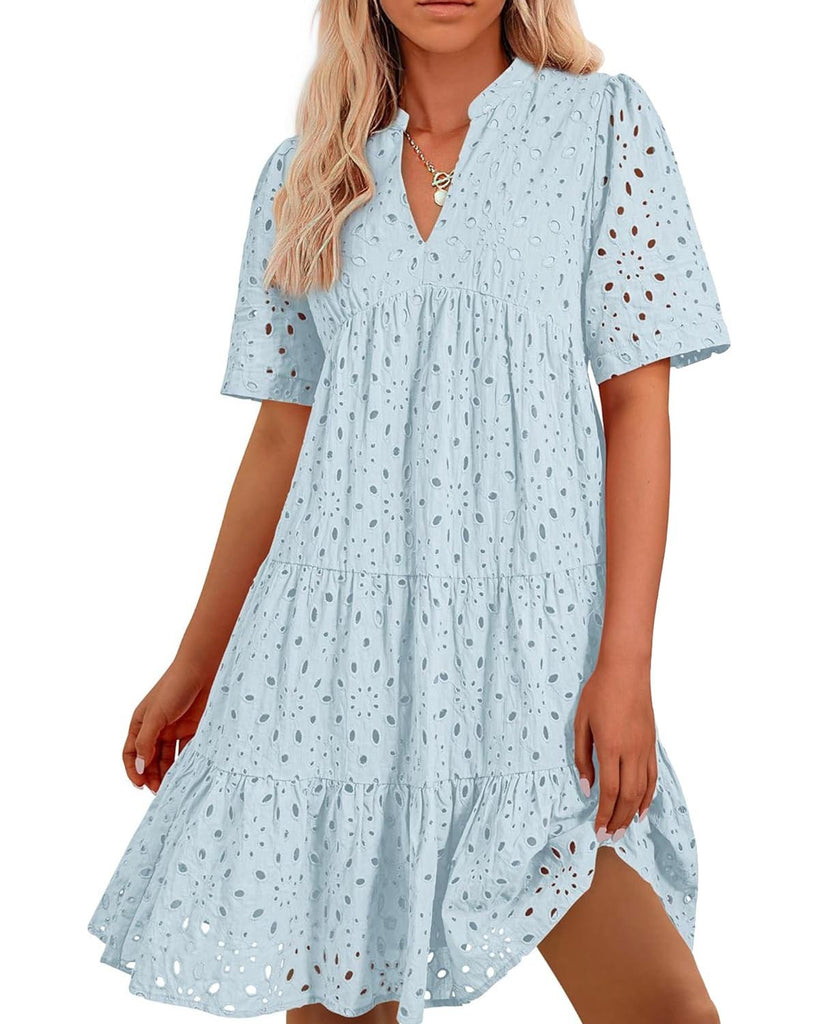 💥💃Women's Elegant Hollow Out Lace Ruffle Casual Mini Dress