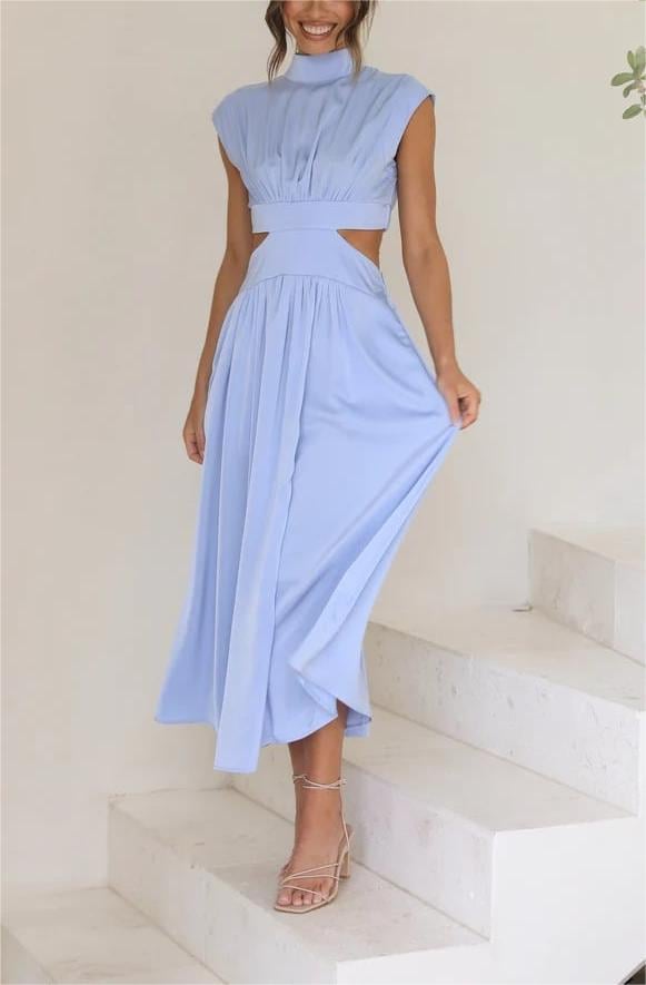 🔥Cutout Waist Pocketed Vacation Midi Dress