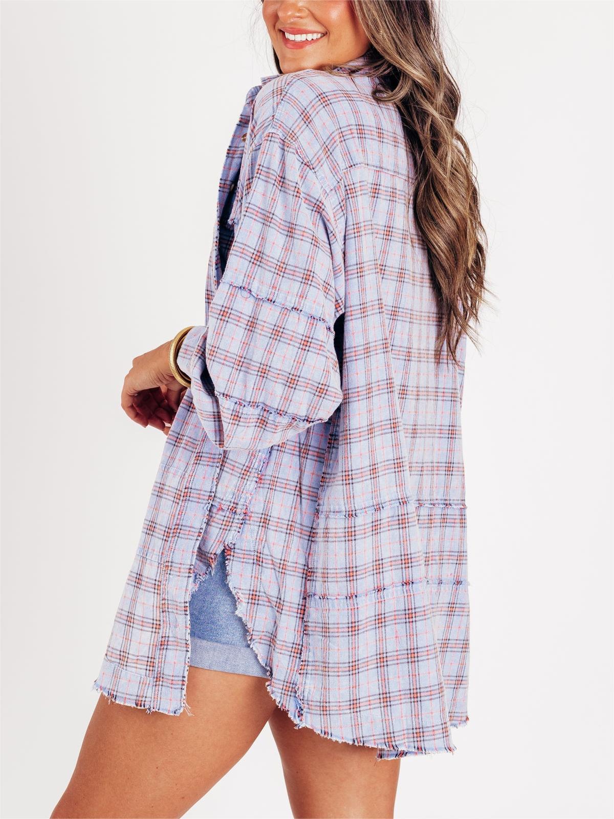 👚Women's Seams Raw Edge Washed Oversized Shirt Jacket with Pockets