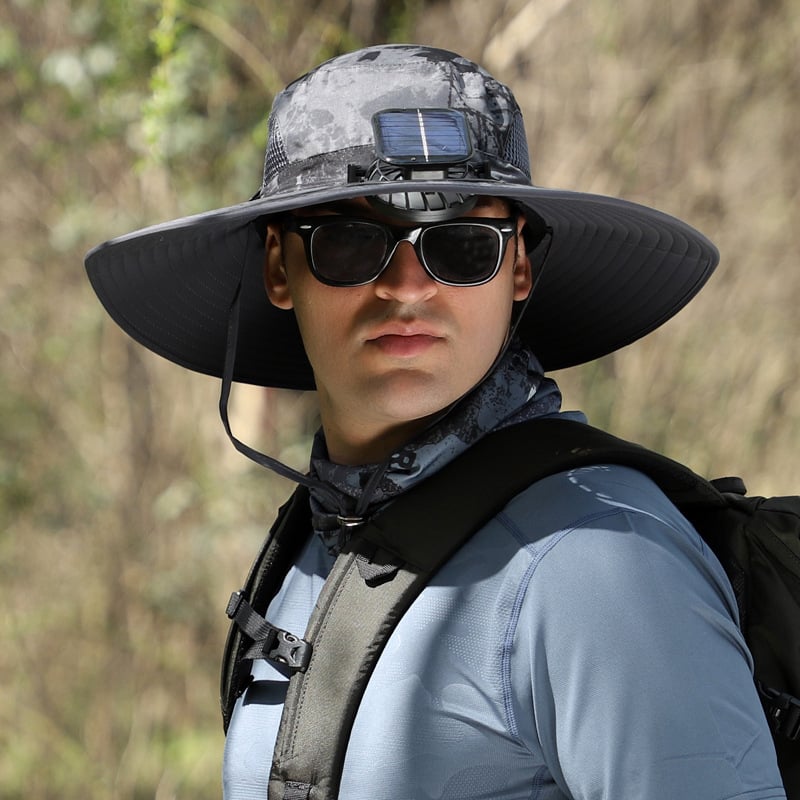 🔥 Wide Brim Solar Fan Outdoor Fishing Hat-Solar & USB Charging