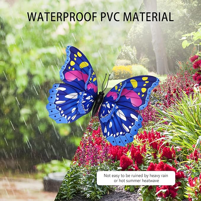 🦋3D Butterfly Stakes Waterproof Multi-color Fake Butterfly Garden Artificial Pole Butterfly Ornaments Outdoor Decor