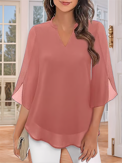 🌹Women's Plain Short Sleeve V-Neck Chiffon Blouse