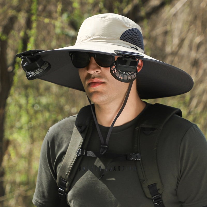 Wide Brim Solar Fan Hat For Outdoor Activities - USB & Solar Powered, Adjustable Sun Protection Hat (Khaki)