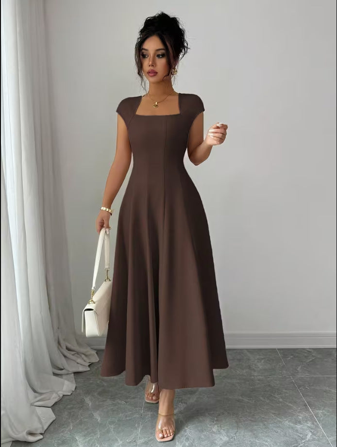 💃Women's Solid-Color Square-Neck A-Line Midi Dress