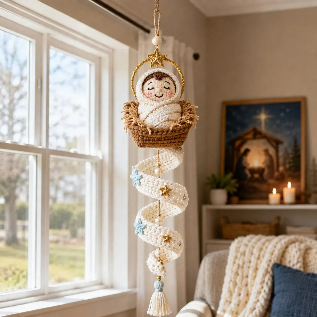 Handcrafted Crochet Blessed Mother Spiral Hanging Ornament✝️