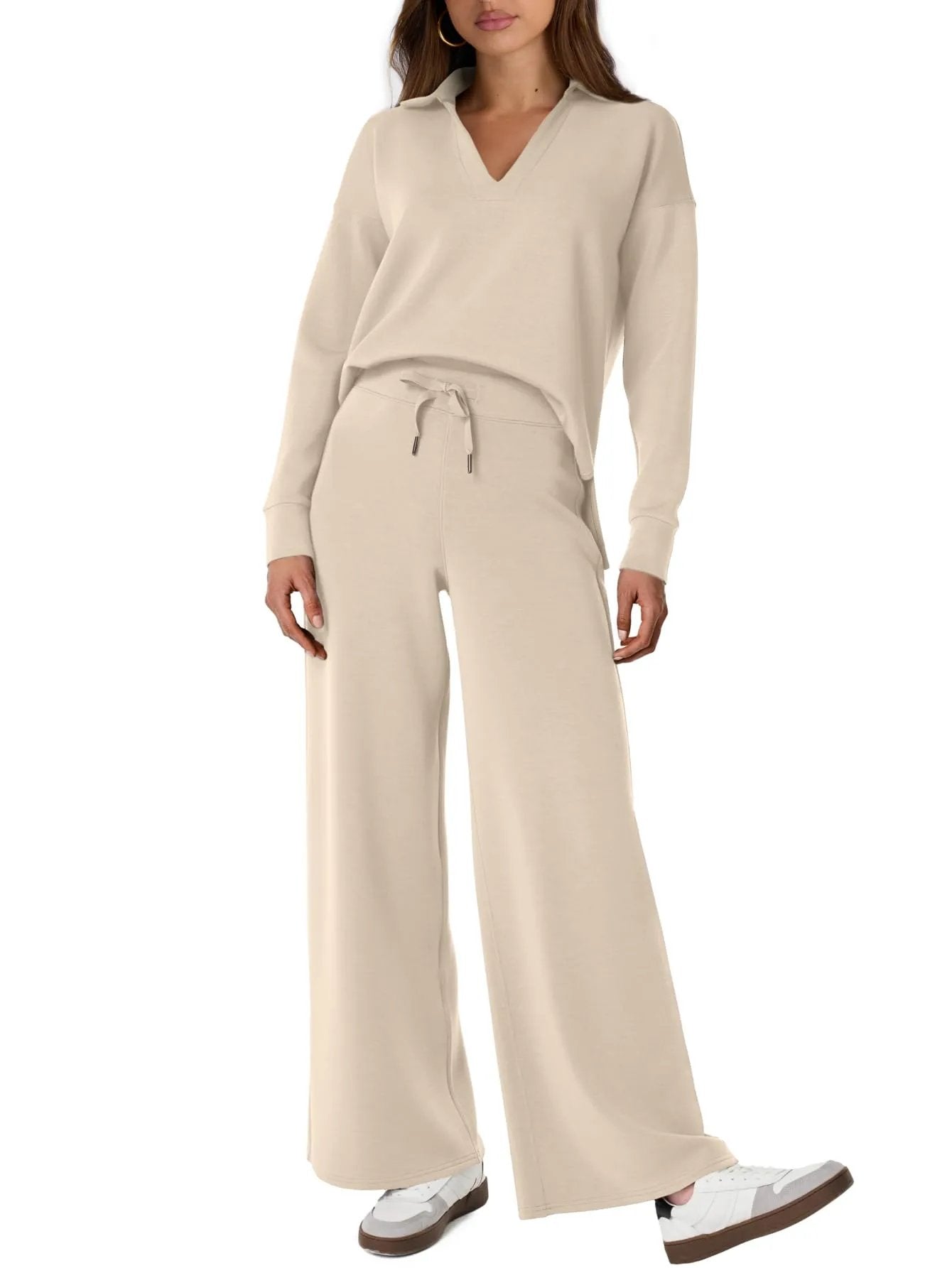 Conjunto De 2 Piezas Para Mujer - Top Y Pantalones Anchos De Algodón Para Ocio