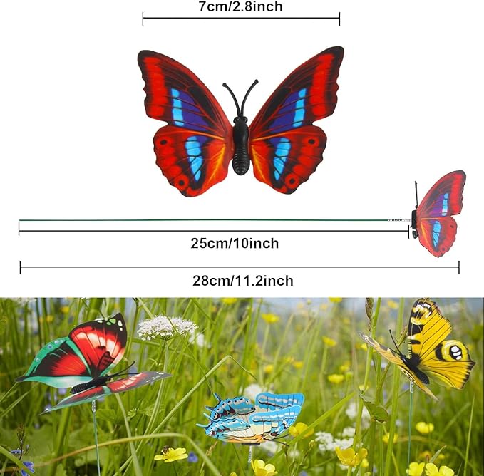 🦋3D Butterfly Stakes Waterproof Multi-color Fake Butterfly Garden Artificial Pole Butterfly Ornaments Outdoor Decor