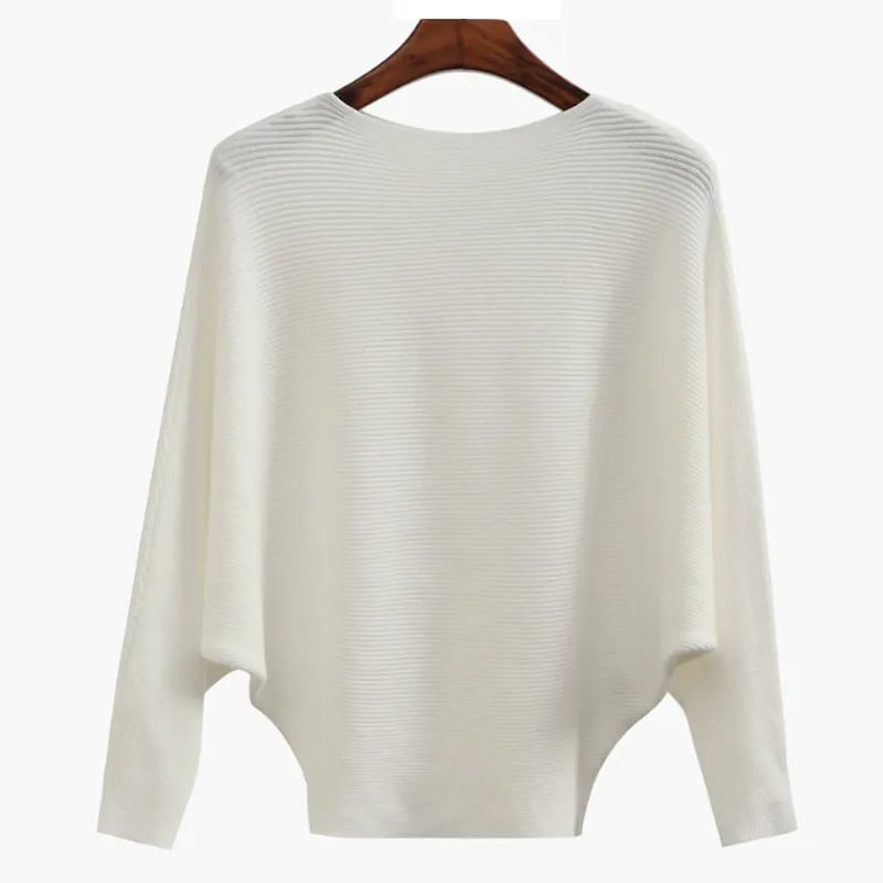 Women's Boat Neck Bat Sleeve Knitted Sweater