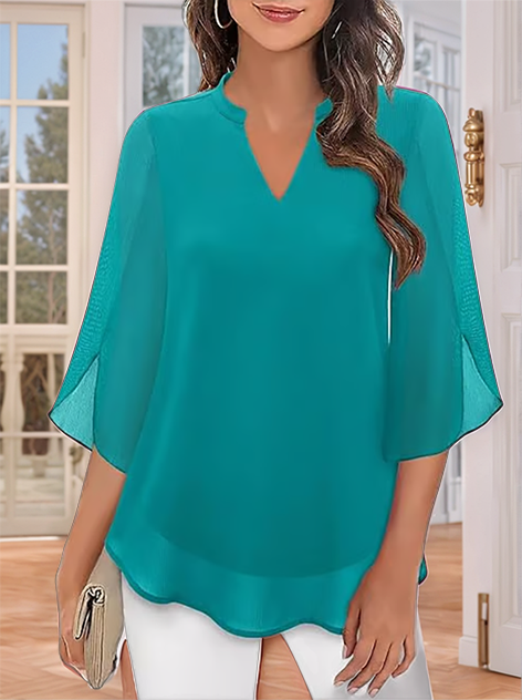 🌹Women's Plain Short Sleeve V-Neck Chiffon Blouse