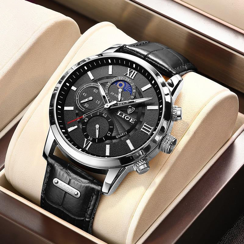 New Brown Leather Mens Watch Top Brand Fashion Waterproof Watch For Men