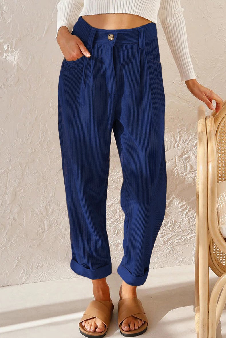 🔥✨Mid Rise Button Zipper Side Pocket Corduroy Casual Pants