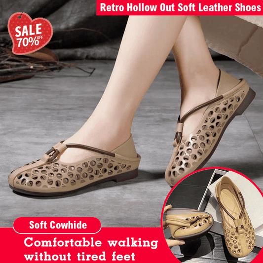 🎁💥Retro Hollow Out Soft Leather Women Shoes