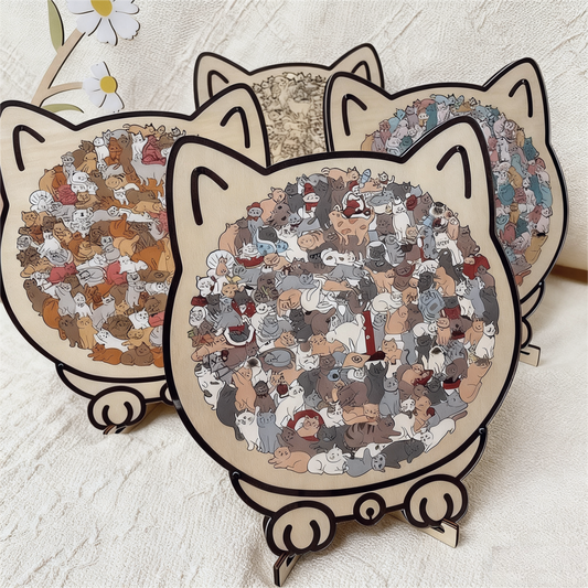 🎅135-Piece Morandi-Colored Cat Shaped Wooden Jigsaw Puzzle