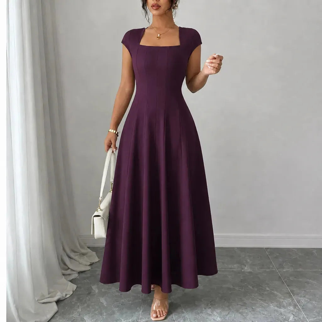 💃Women's Solid-Color Square-Neck A-Line Midi Dress
